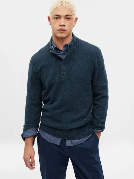 Blue Mock Neck Long Sleeve Jumper