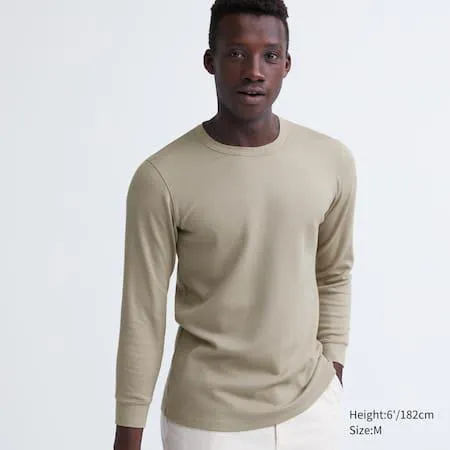 HEATTECH Extra Warm Cotton Waffle Crew Neck Long Sleeved Thermal Top