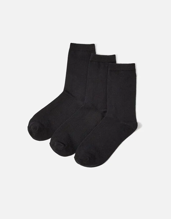 Supersoft Cotton Ankle Socks Set of Three Black
