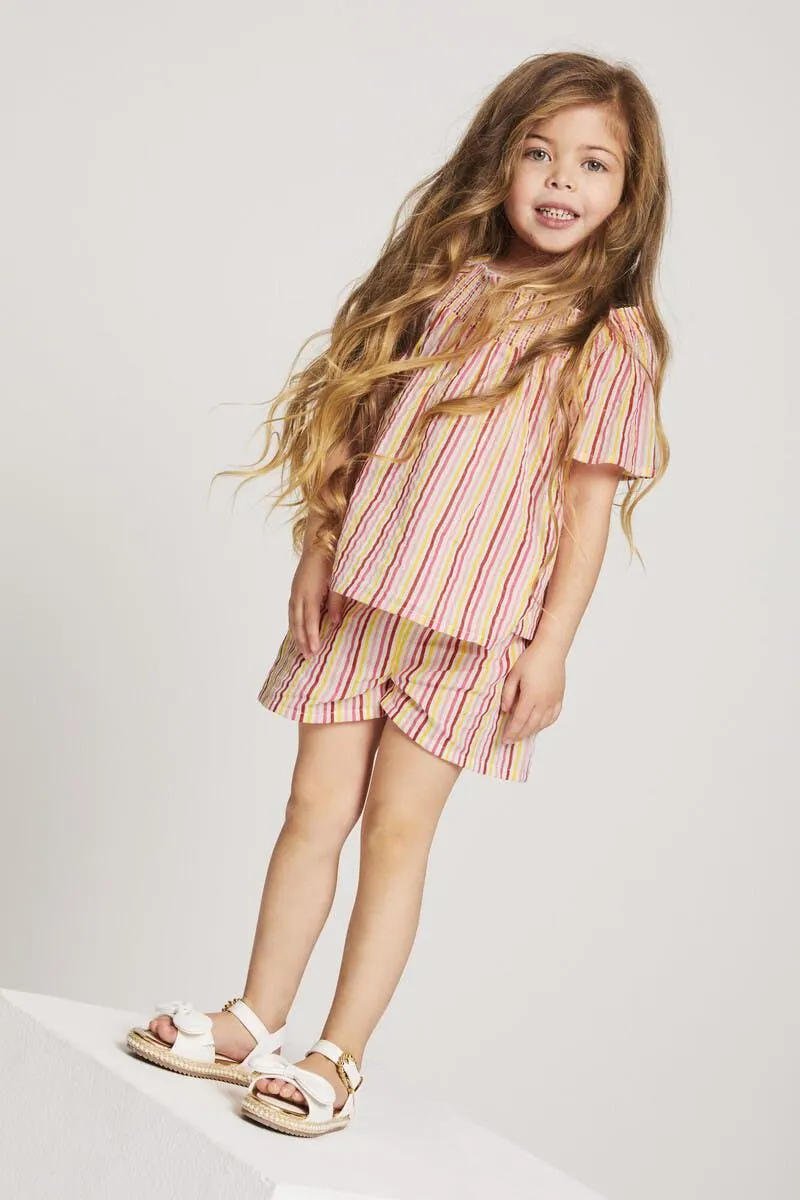 Younger Girls Pink Stripe Shorts Set