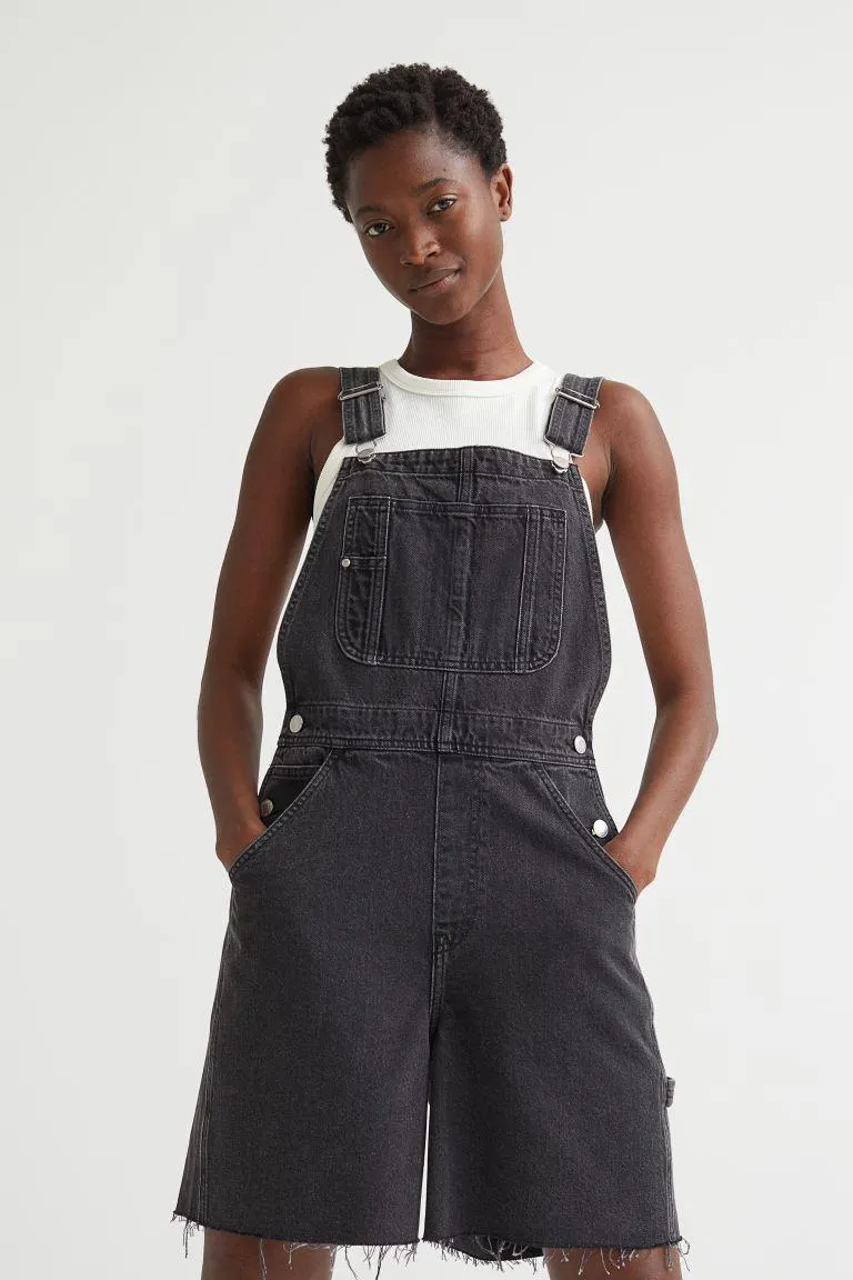 Denim dungaree shorts