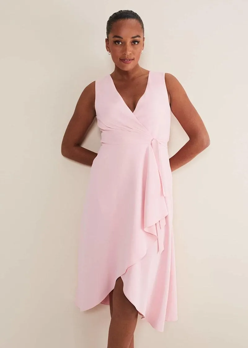 Julissa Sleeveless Ruffle Wrap Midi Dress