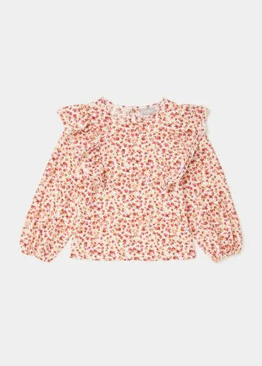 Girls Cream Print Crinkle Frill Top (4-13yrs) - Age 7 Years