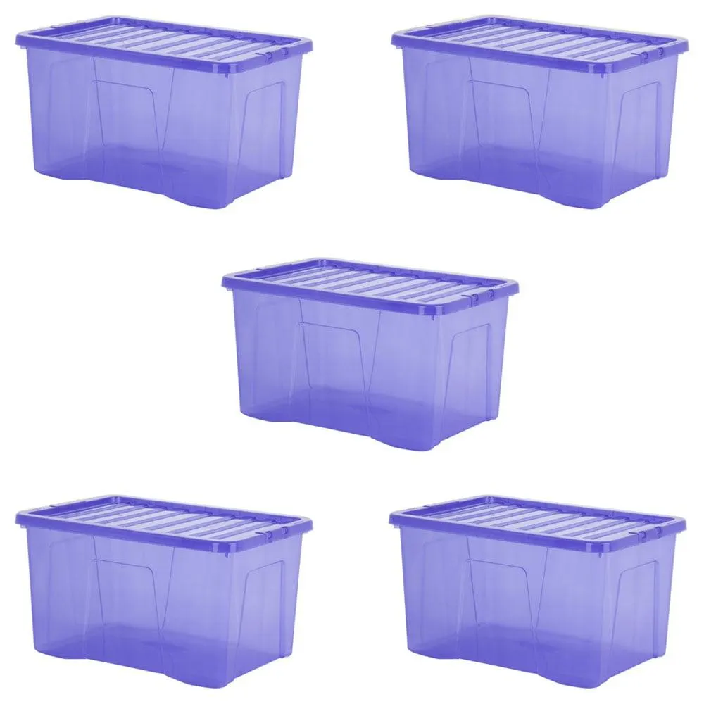 Wham 60L Blue Crystal Storage Box and Lid 5 Pack