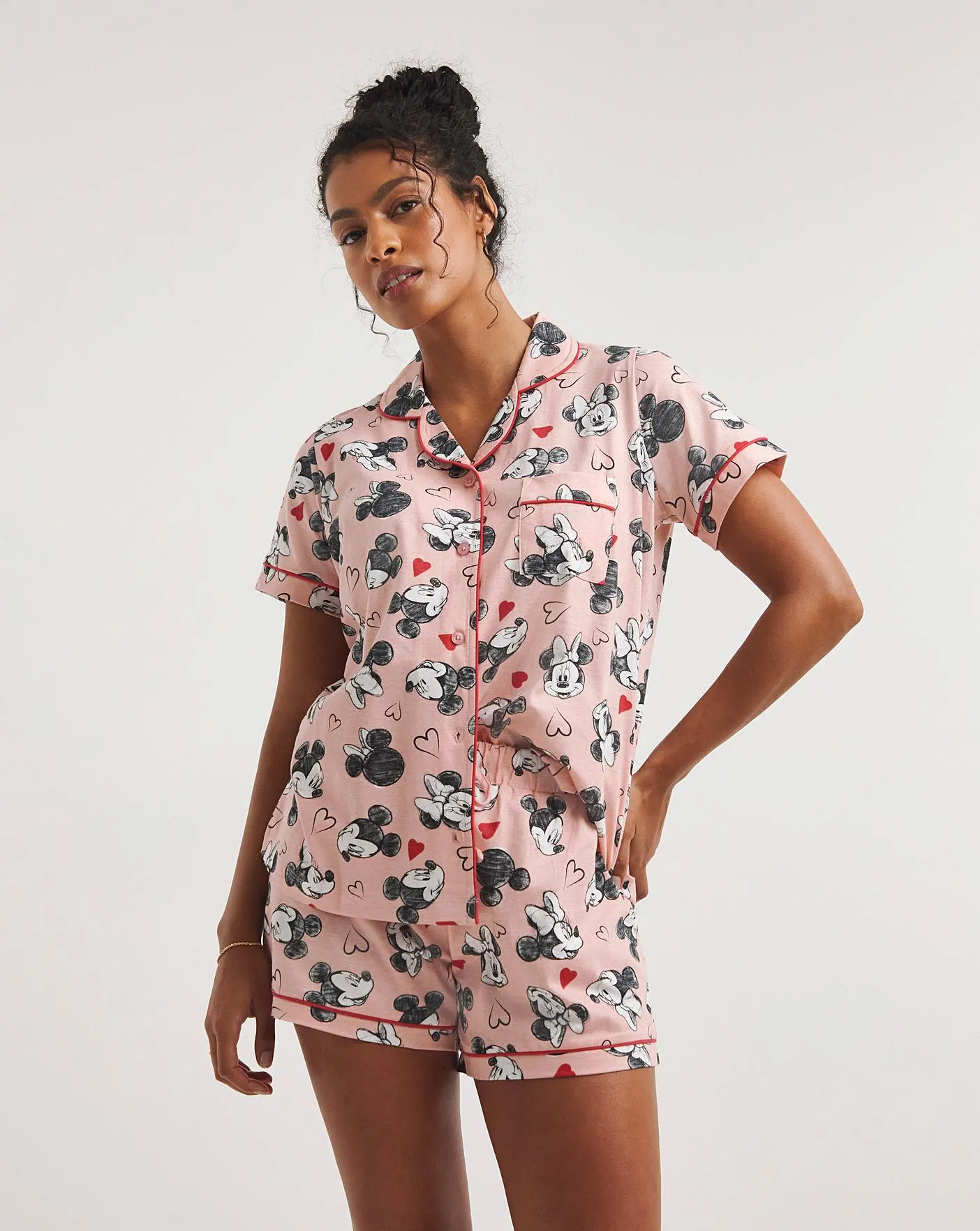 Mickey And Minnie Mouse Cotton Button Through Pyjama Shortie Set