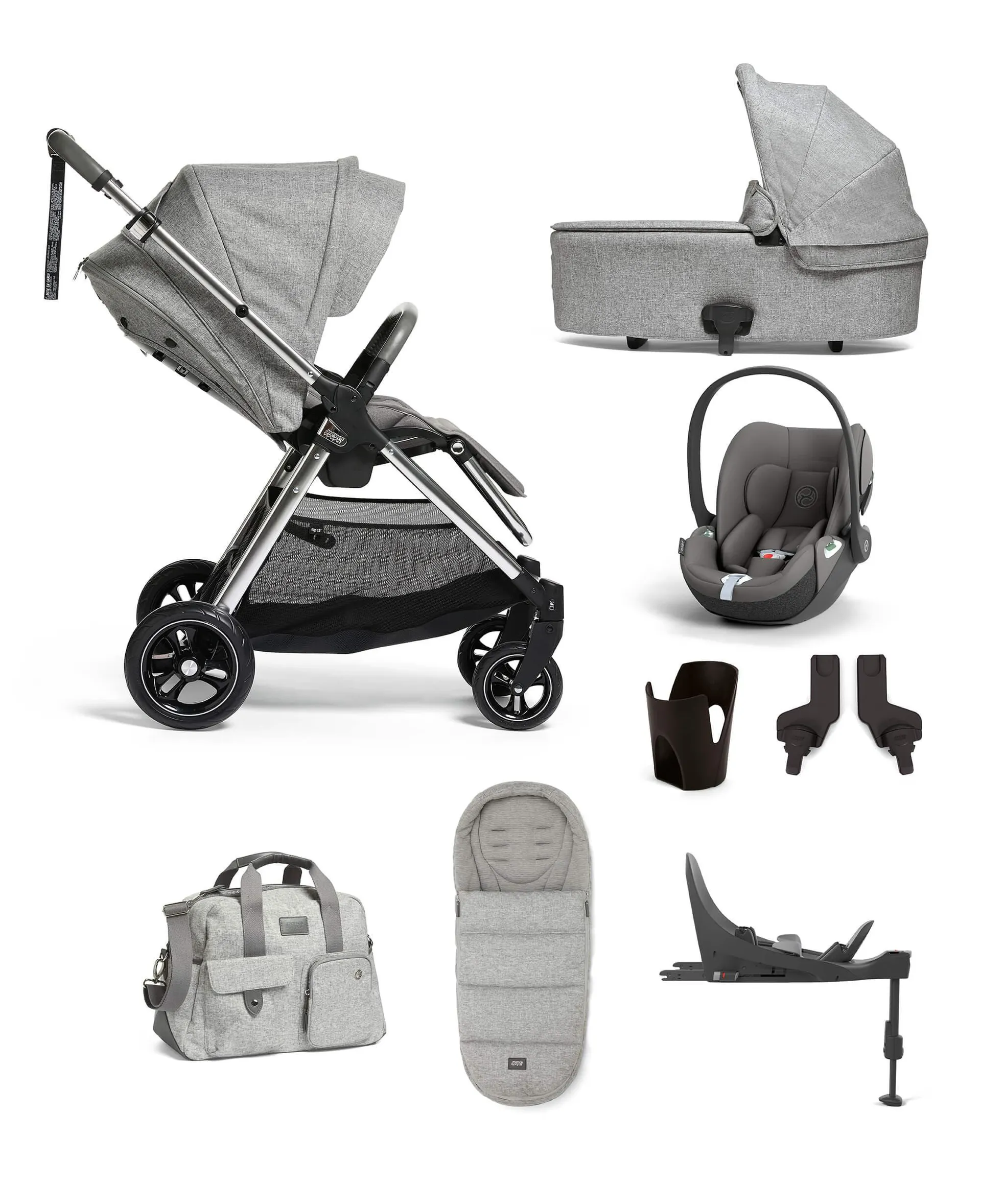 FlipXT3 8 Piece Complete Bundle Including Cloud T Car Seat and Base in Skyline Grey