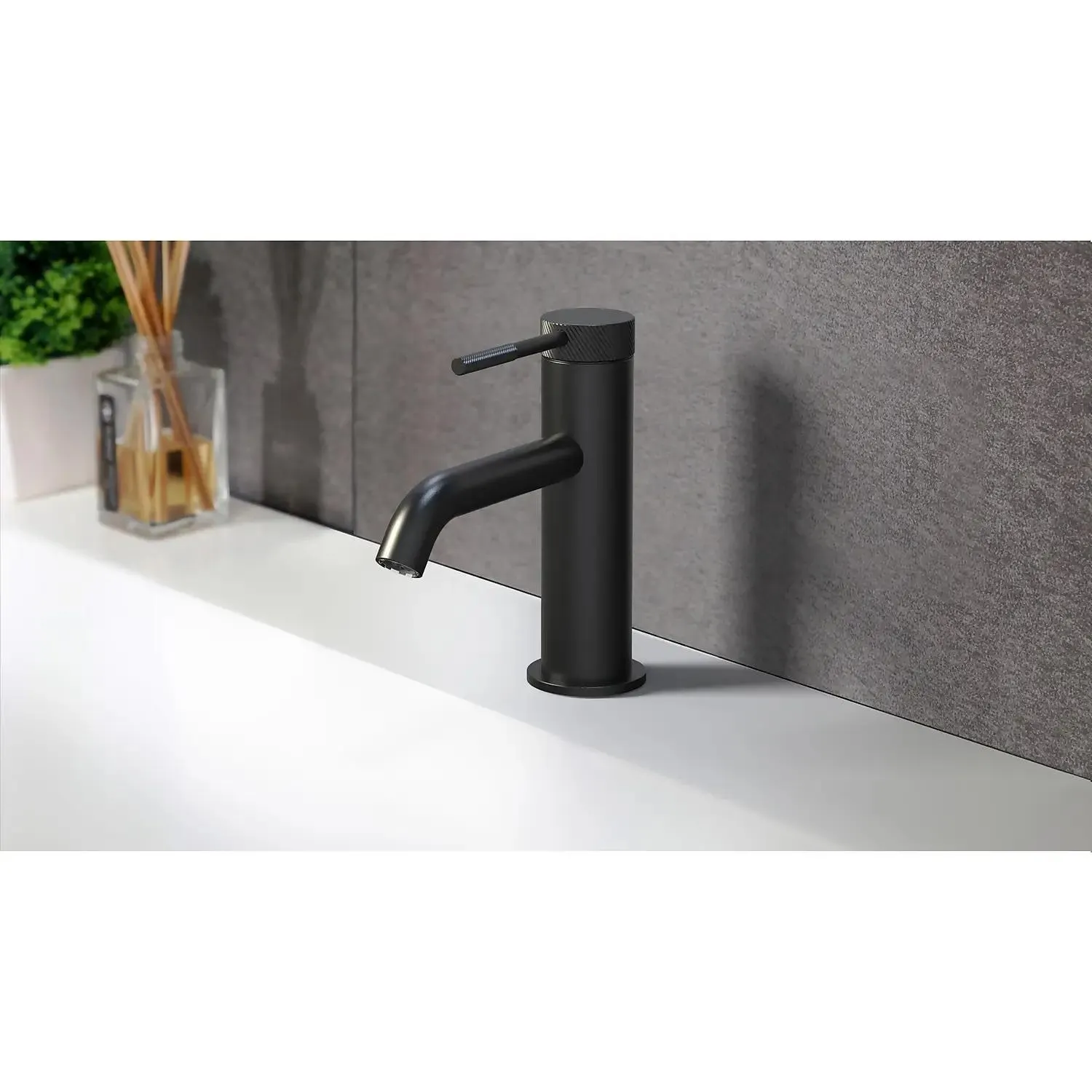 Knurled Basin MonoBloc Basin Mixer - Matt Black