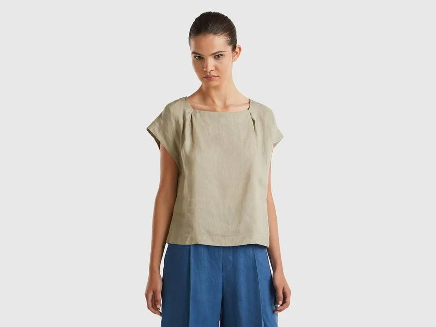 Square neck blouse in pure linen