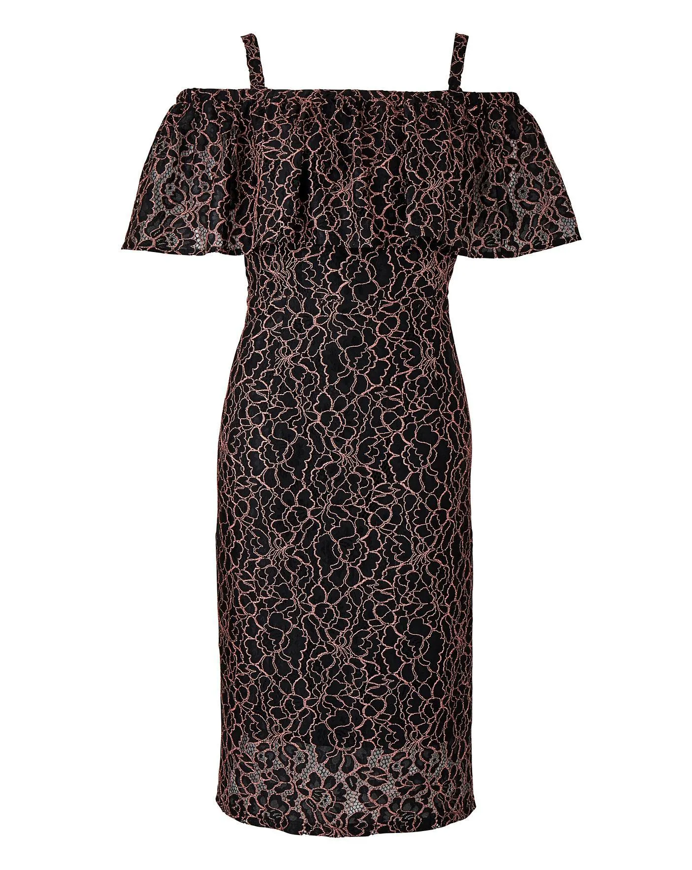 Lovedrobe Lace Bardot Dress with Ruffle