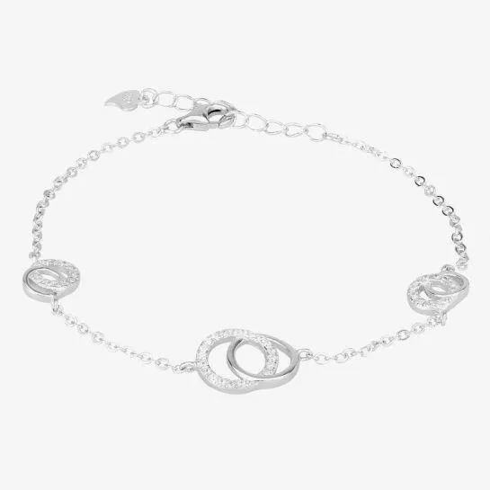 Silver Cubic Zirconia Interlinked Rings Bracelet FYB3187