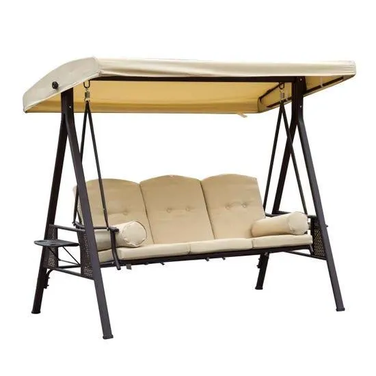 Outsunny 3 Seater Swing Seat with Adjustable Canopy - Beige