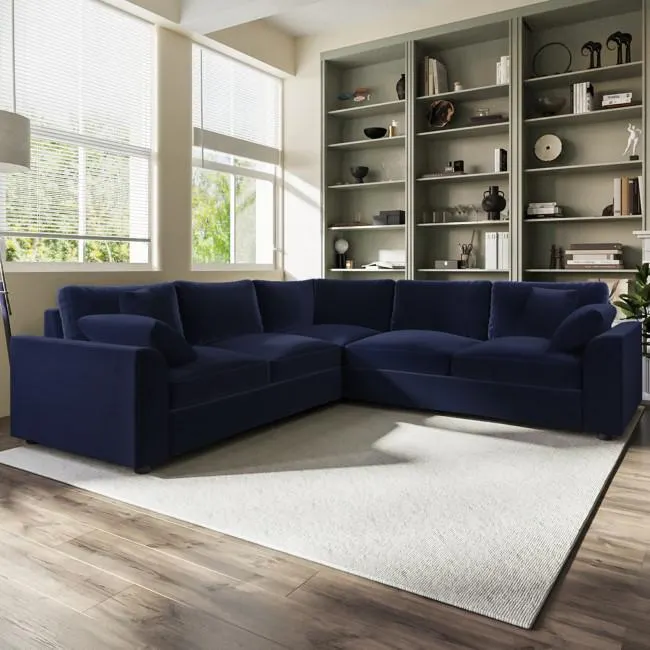 Large Navy Sustainable Velvet Corner Sofa - Seats 5 - Tatum