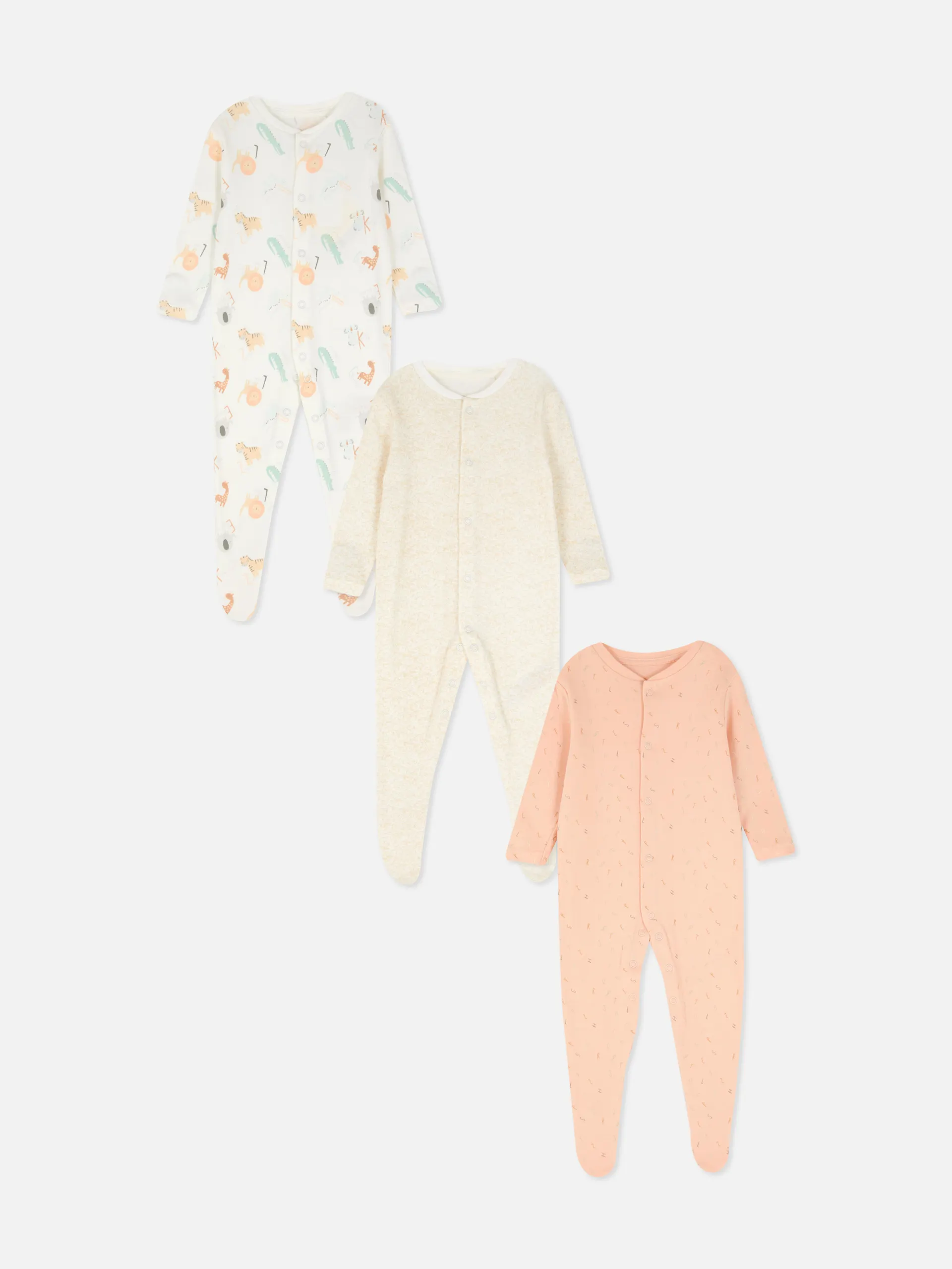 3pk Mixed Print Sleepsuits
