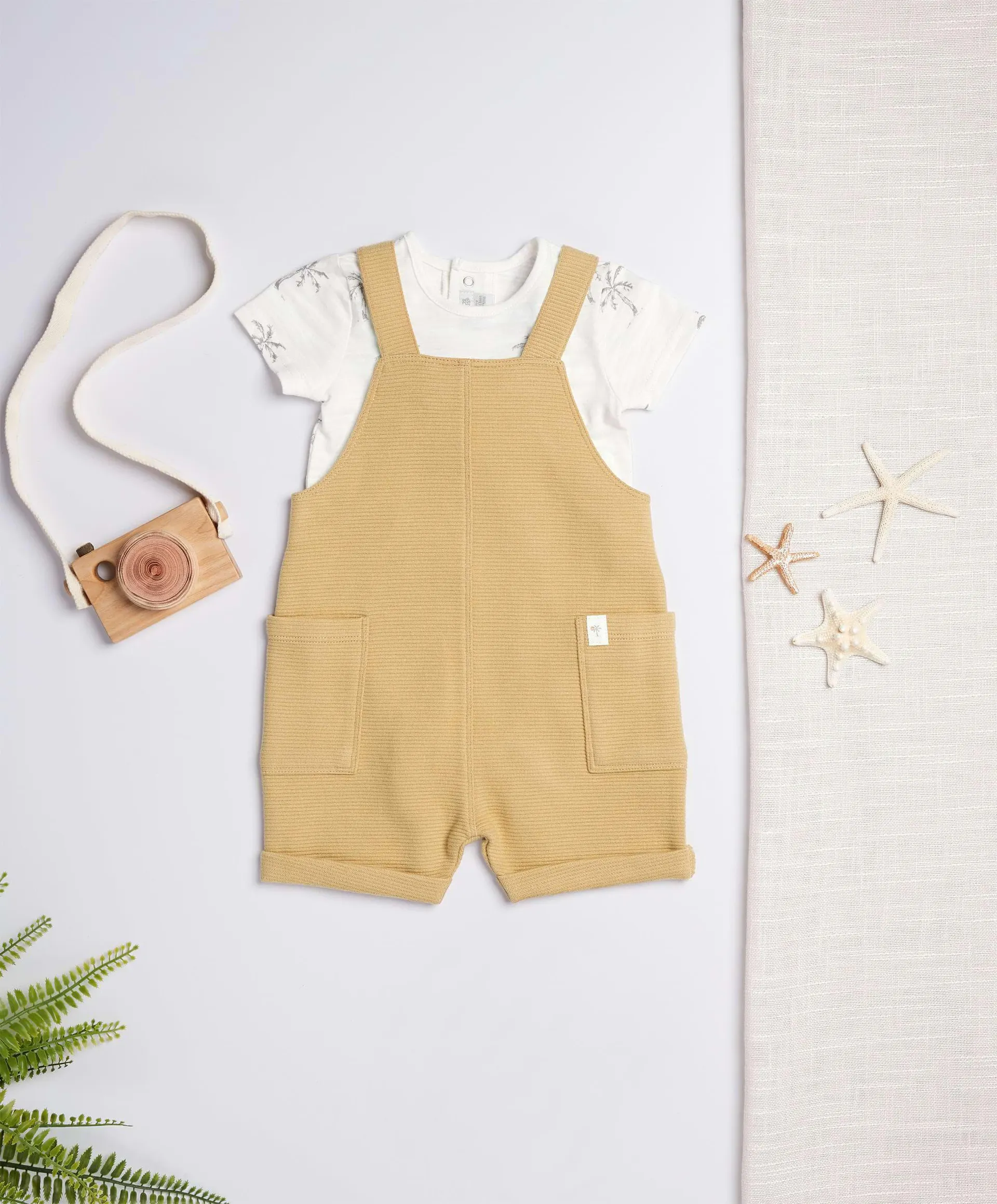 Palm Print Bodysuit & Rib Dungarees - 2 Piece Set