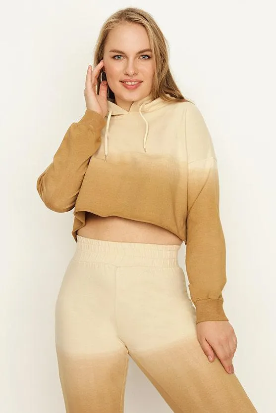 Warm Taupe Tie Dye Chevron Crop Hoodie