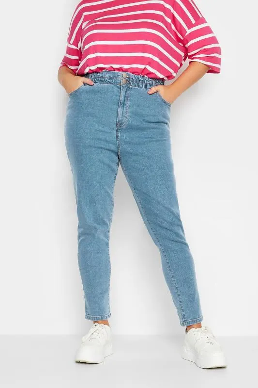 YOURS Curve Light Blue Stretch Elasticated Waist MOM Jeans