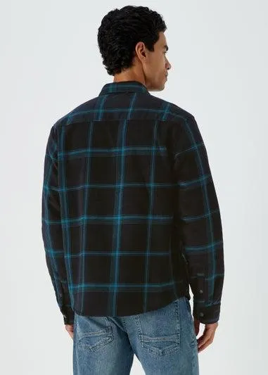 Black Check Cord Fleece Overshirt - Small