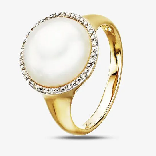 9ct Yellow Gold Mabe Pearl and Diamond Pave Ring GR560W