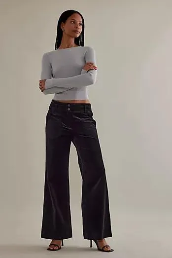 The Naomi Wide-Leg Flare Trousers by Maeve: Velvet Edition