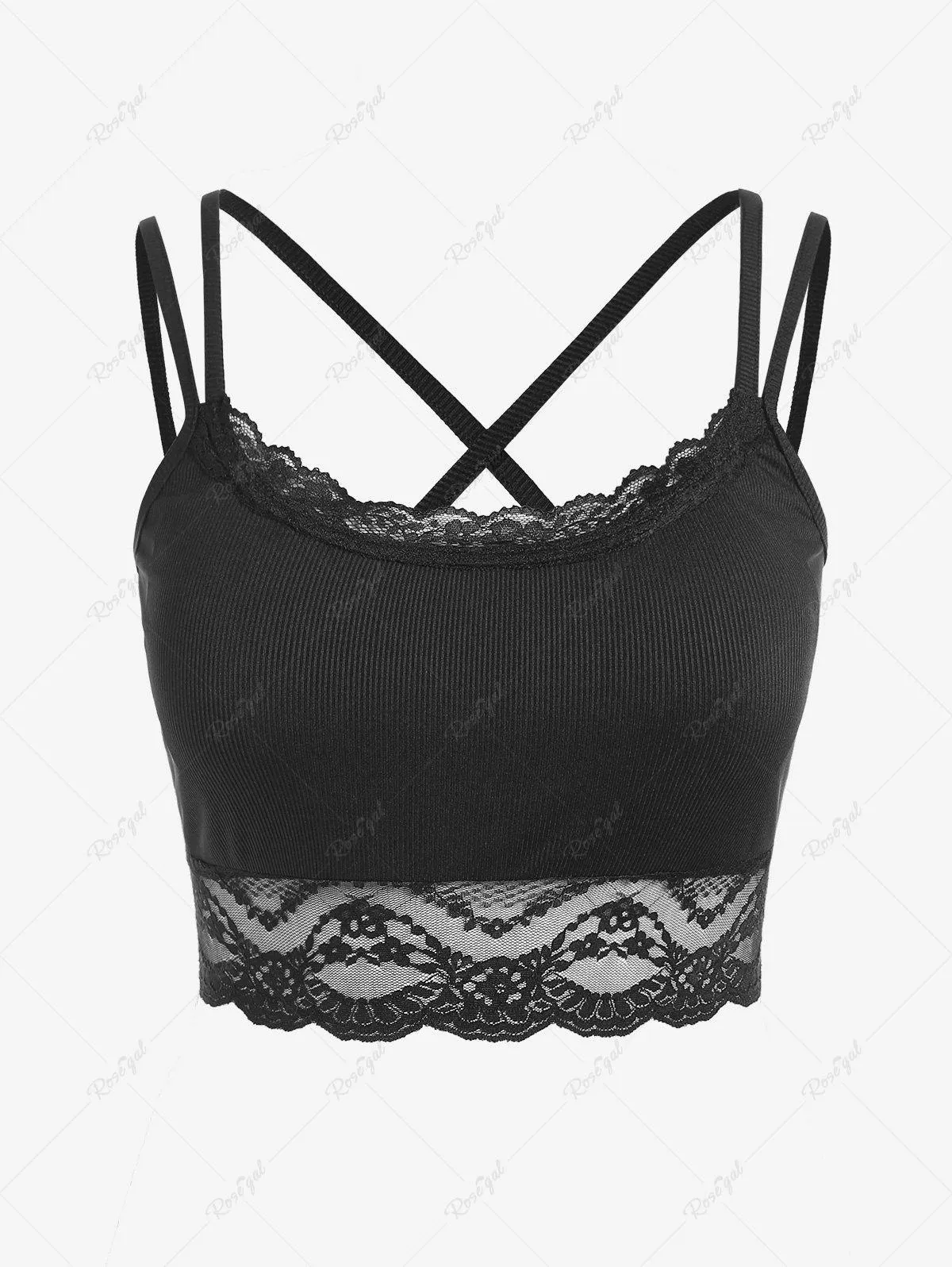 Plus Size Lace Panel Ribbed Strappy Crop Top - 4x | Us 26-28
