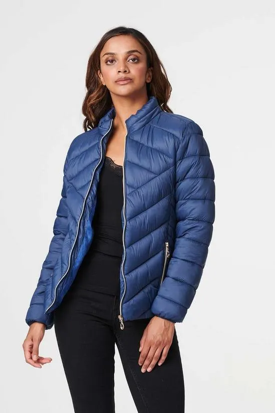 High Neck Zip Front Puffer Jacket