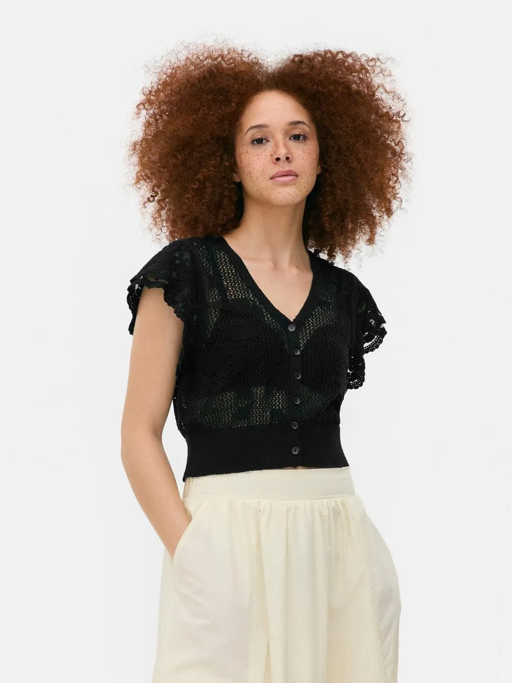 Ruffle Sleeve Crop Cardigan