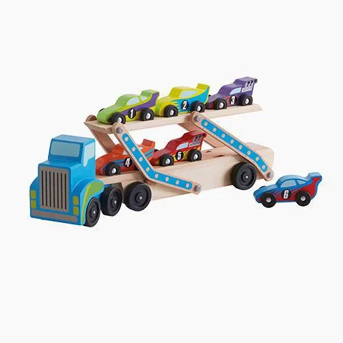 Wooden Race Car Transporter & Cars
