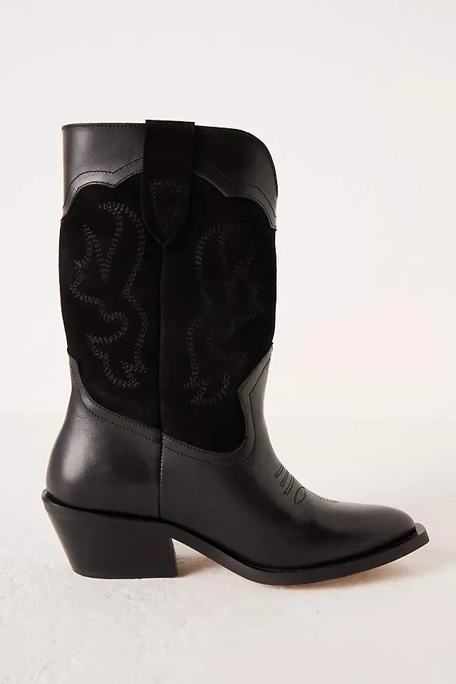 By Anthropologie Suede Leather Western Cowboy Boots