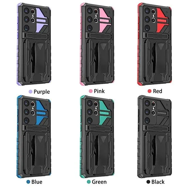 Phone Case For Samsung Galaxy Back Cover S23 S22 S21 S20 Plus Ultra A14 S21 FE A53 A72 Bumper Frame Clip On Phone Case Kickstand Solid Colored Armor TPU PC