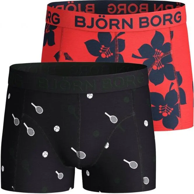 Bjorn Borg 2-Pack Tennis Match & Floral Boys Boxer Trunks, Black/Coral