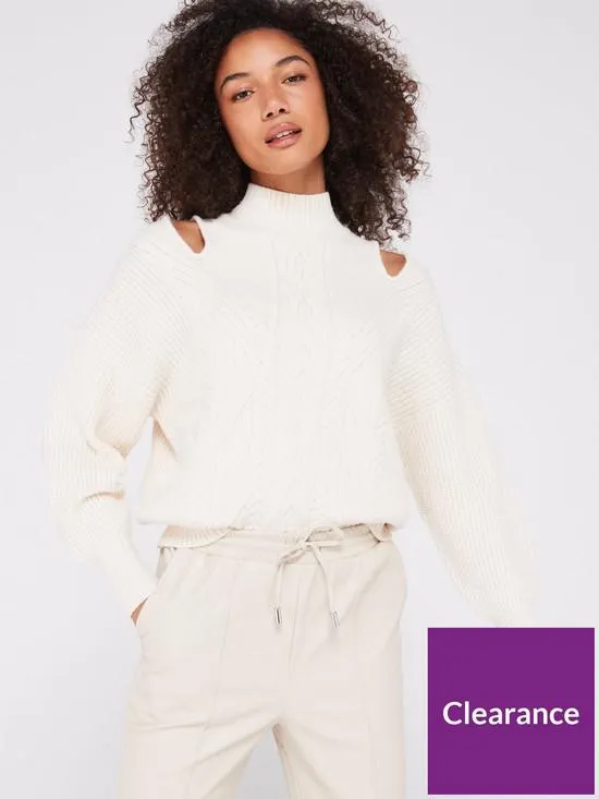 Cut Out Detail Cable Knit High Neck Jumper