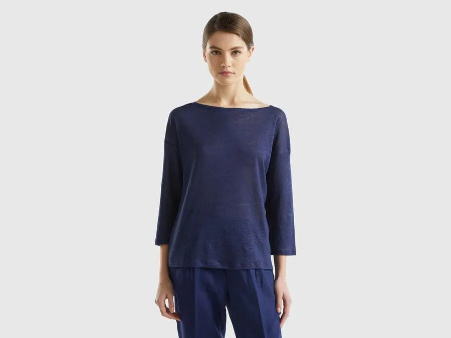 3/4 sleeve t-shirt in pure linen