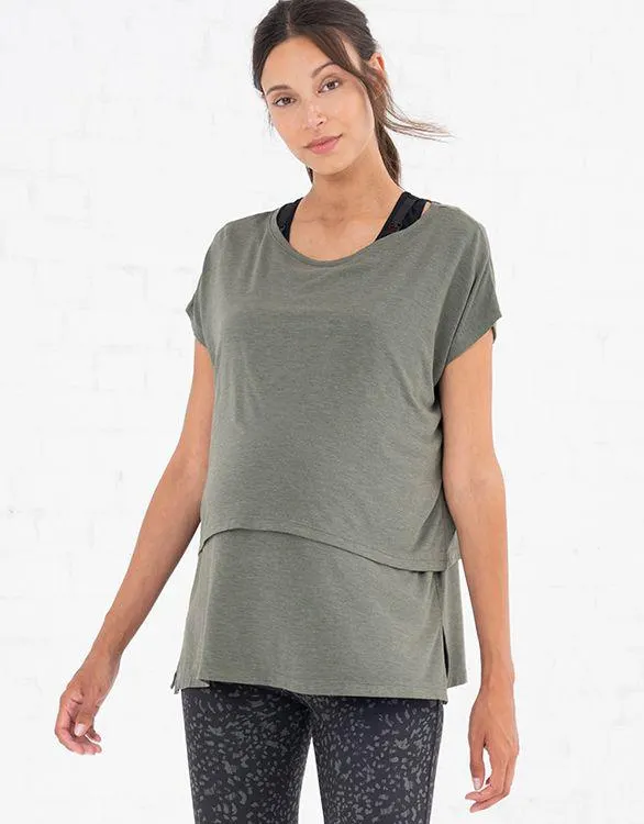 Khaki Eco-Dyed Modal Maternity & Nursing Top