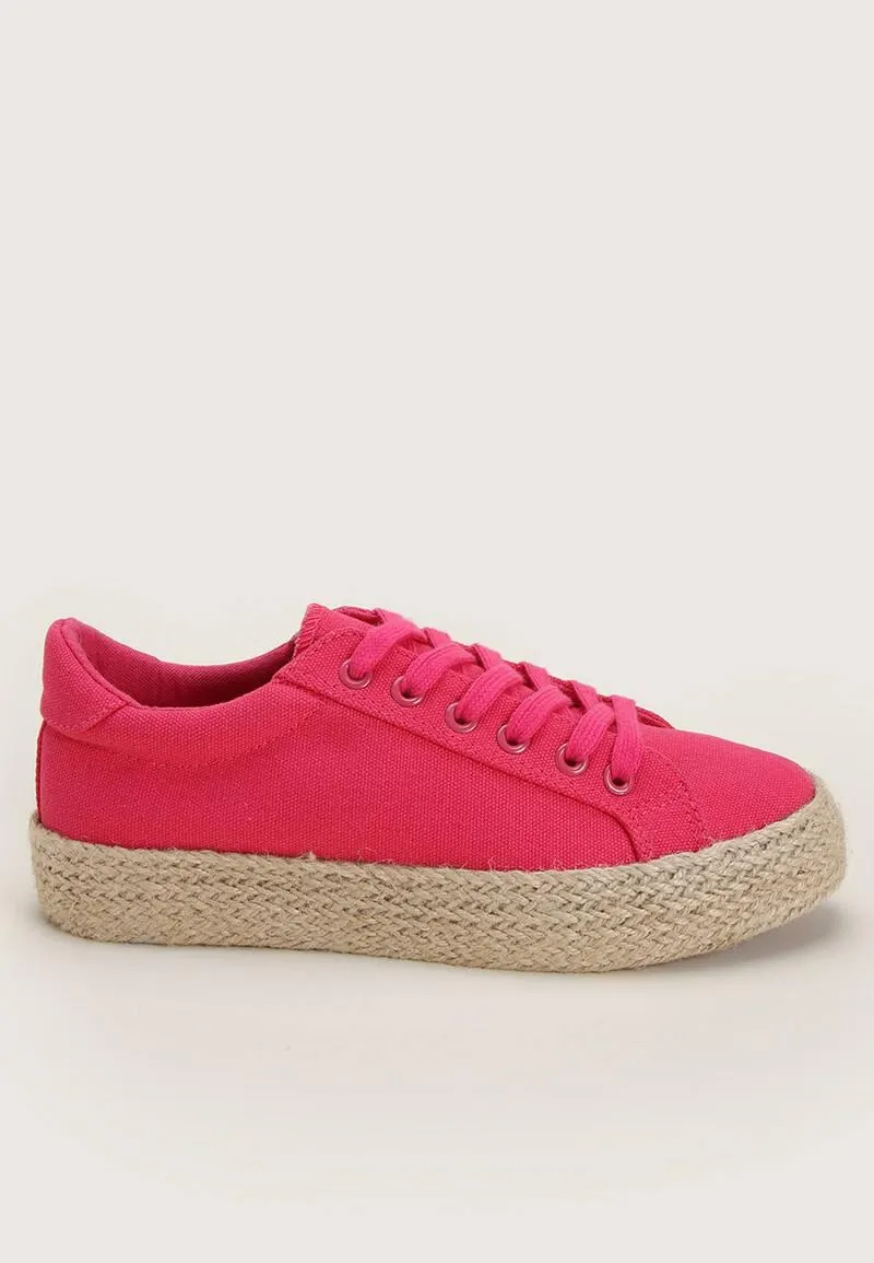 Womens Bright Pink Espadrille Platform Shoe