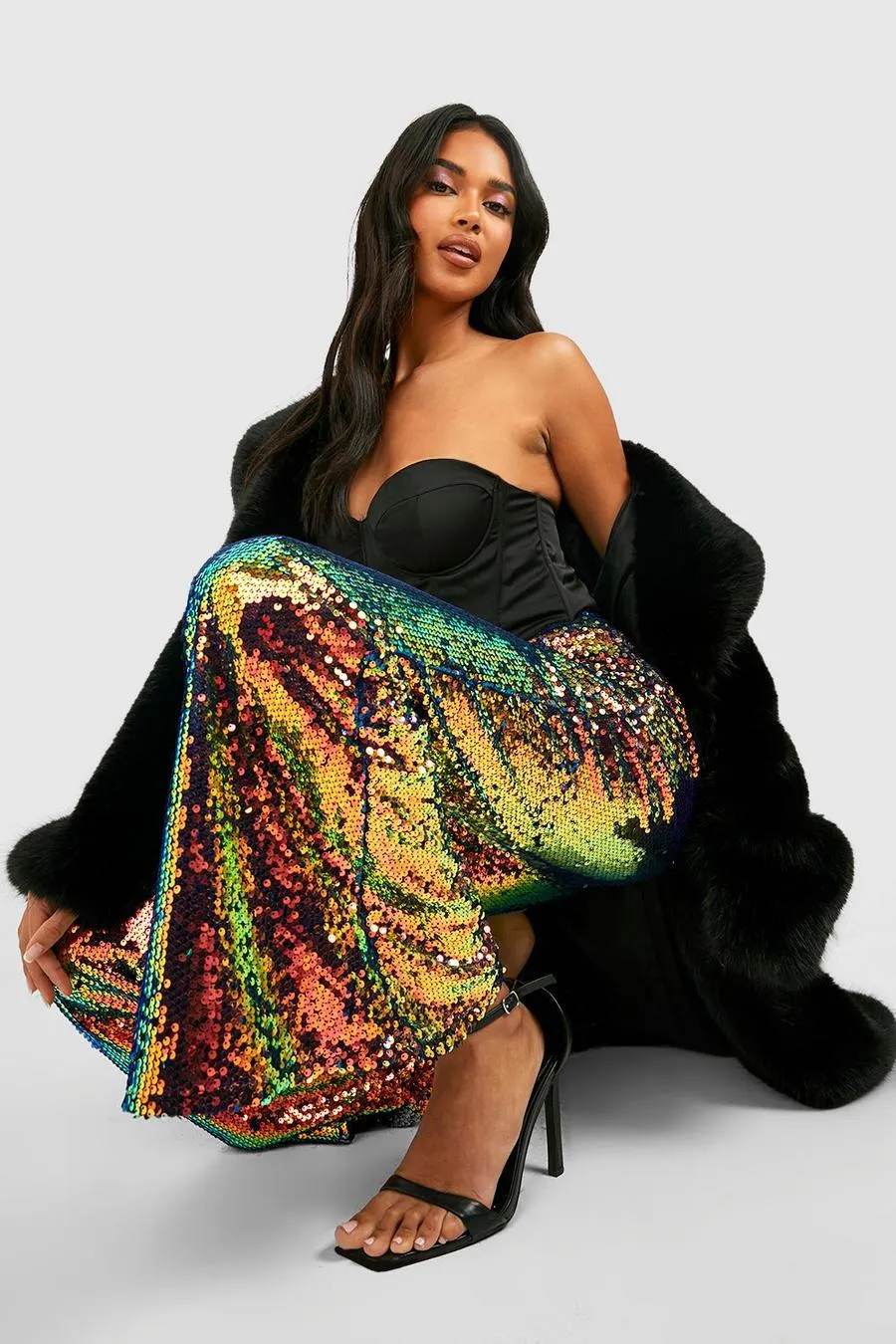 High Waist Sequin Flare Trousers