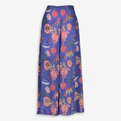 Blue Floral Wide Leg Trousers