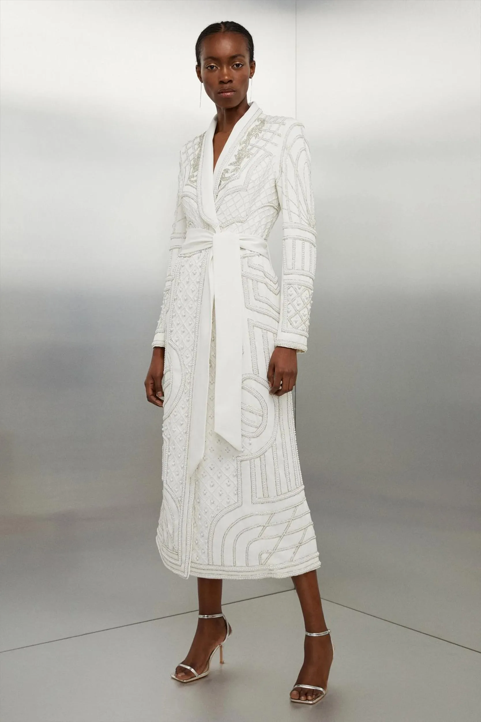 Petite Crystal Embellished Woven Maxi Blazer Dress