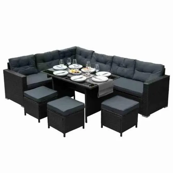 Jardi Rattan Corner Sofa Set - Black