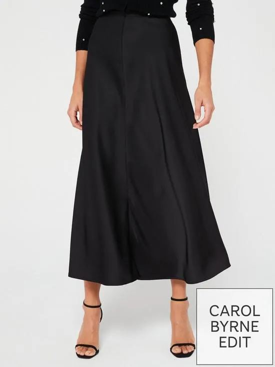 X Carol Byrne Satin Slip Midaxi Skirt - Black