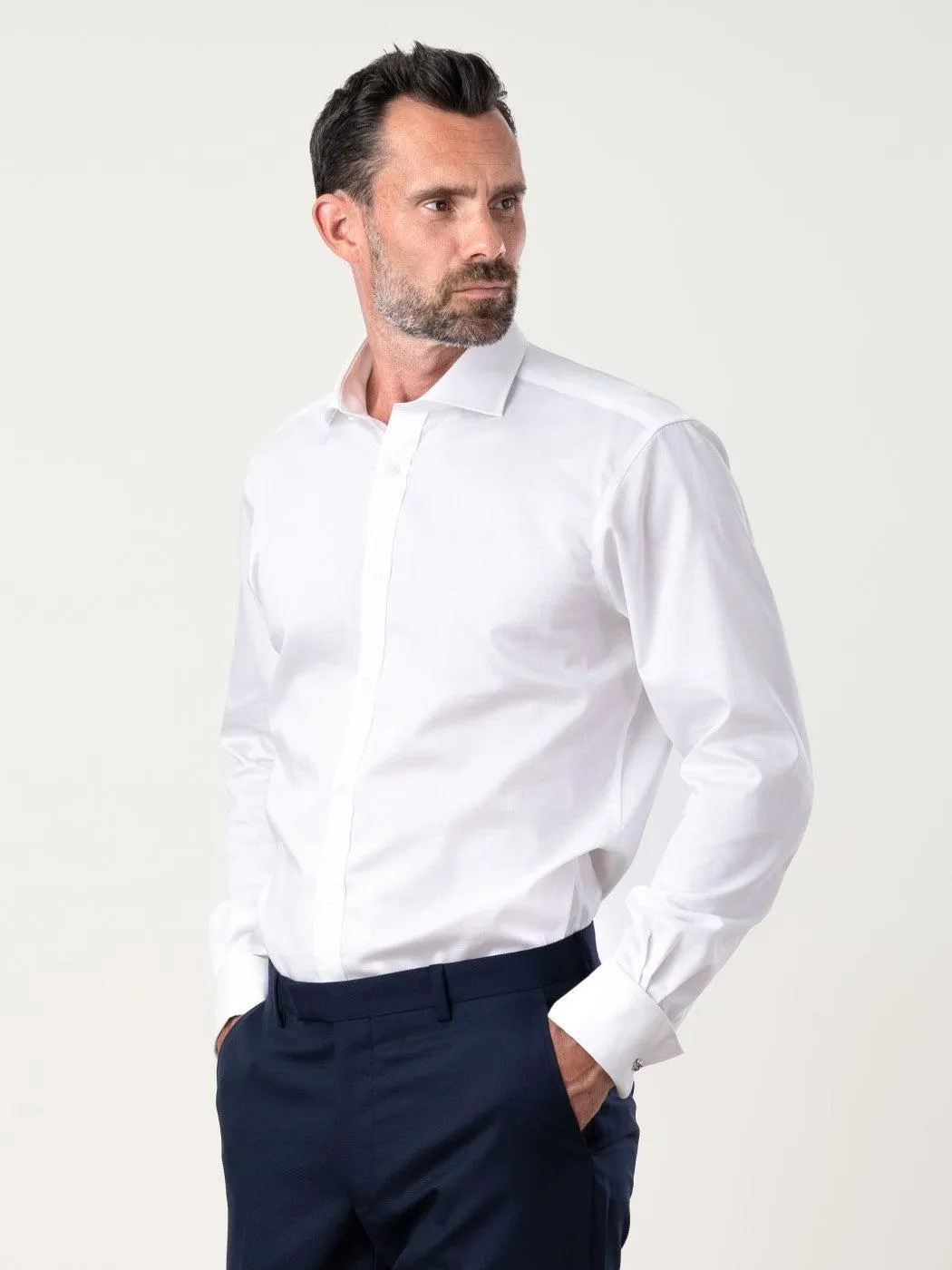 Max Performance White Twill Slim Fit Double Cuff Cutaway Collar Shirt
