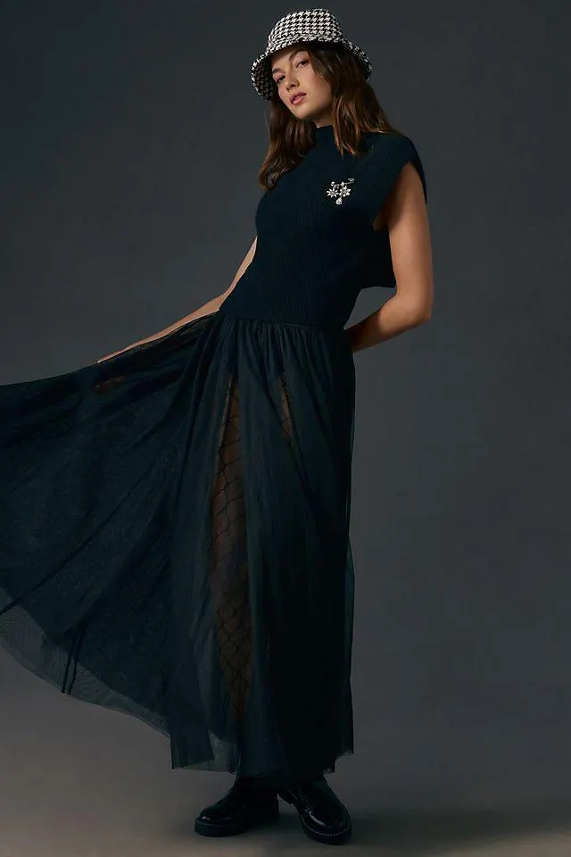 Maeve Mock-Neck Muscle Crop Wool Sweater Vest