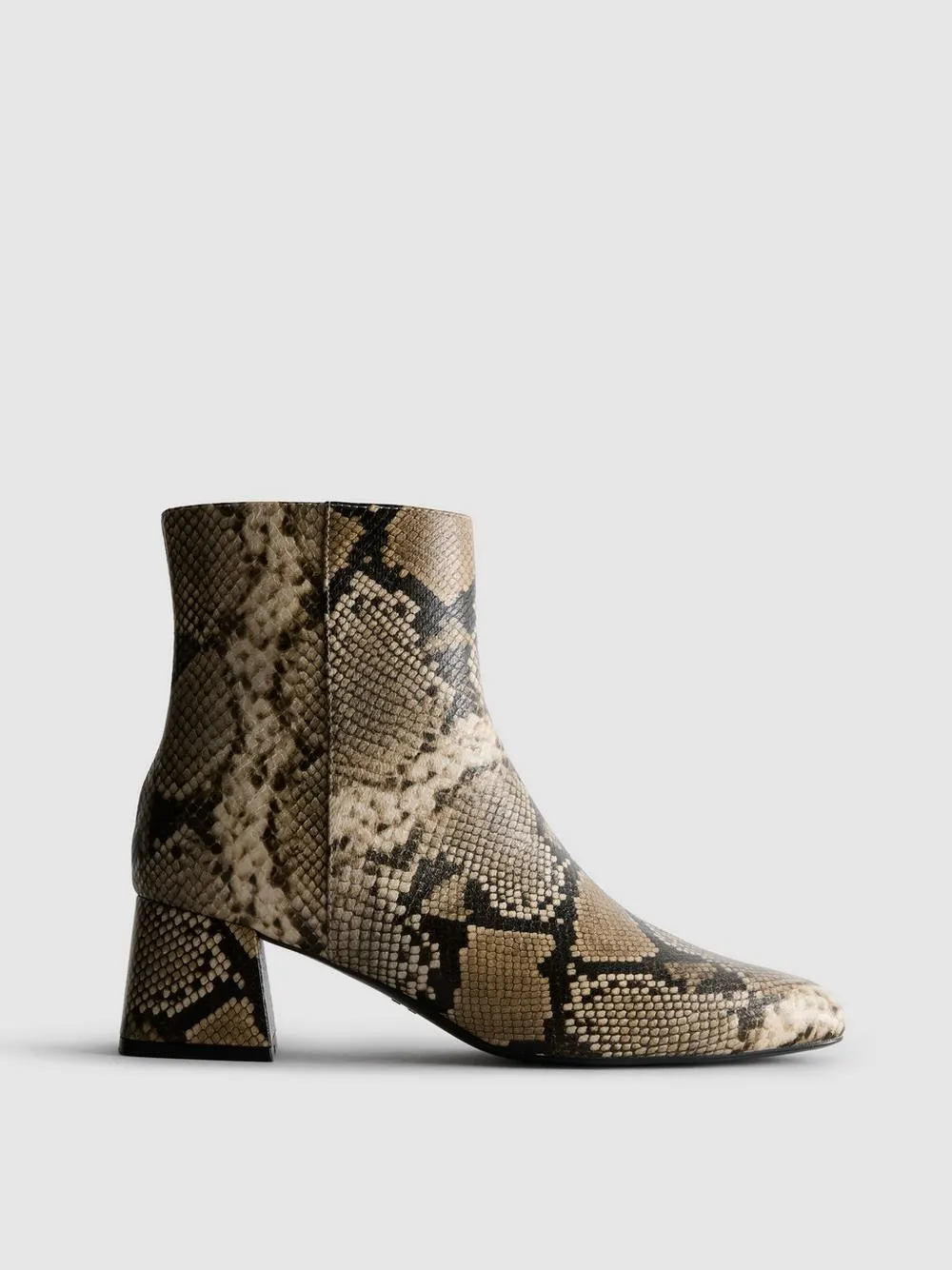 Faux Leather Snake Block Heel Ankle Boots