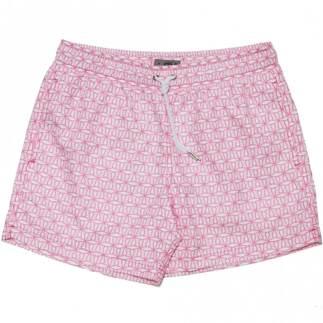 Geometric Print Swim Shorts, Soft Pink