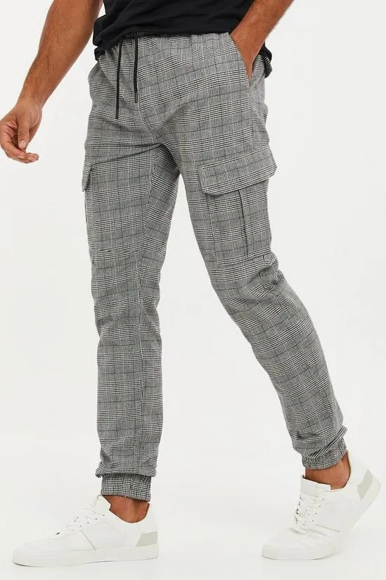 'Port' Cotton Check Cuffed Cargo Trousers
