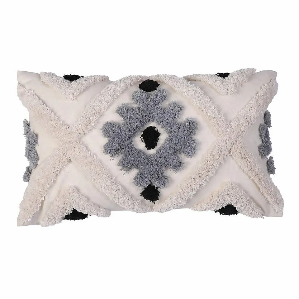 Tufted Geometric Cushion Grey 30x50cm