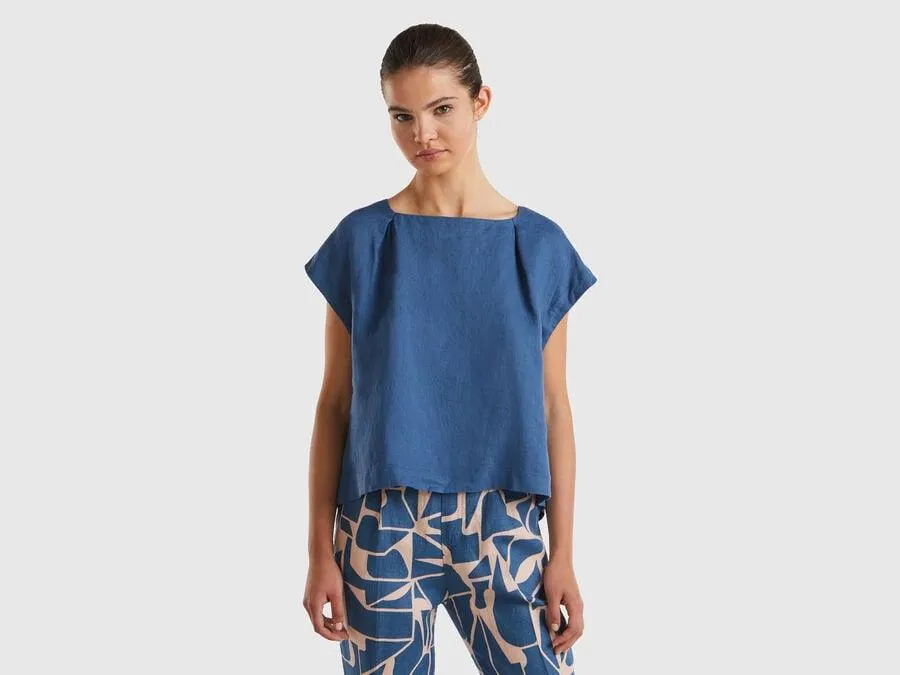Square neck blouse in pure linen