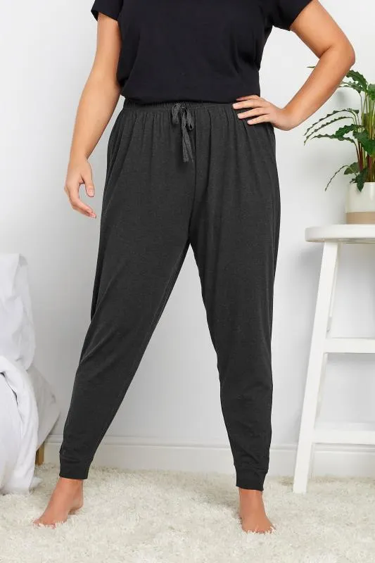 YOURS Curve Charcoal Grey Marl Cuffed Pyjama Bottoms