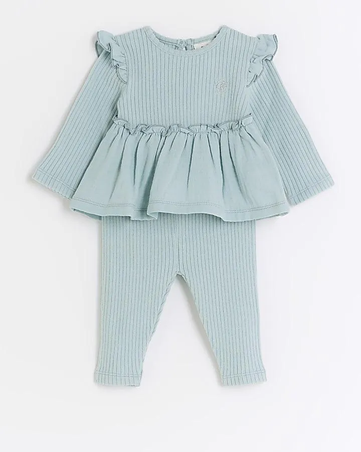 Baby girls blue peplum top and leggings set