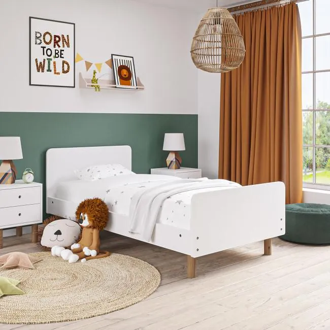 White Wooden Single Scandi Bed Frame - Juni