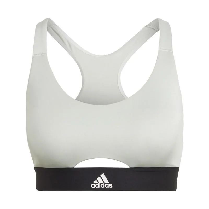 adidas Womens Powerreact Aeroready Medium-Support Sports Bra Linen Green/​White
